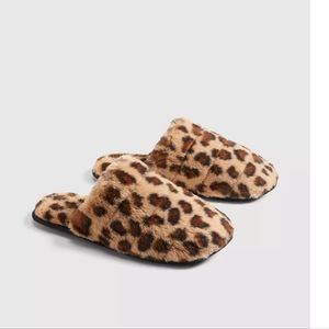 Women's faux fur slippers Leopard print